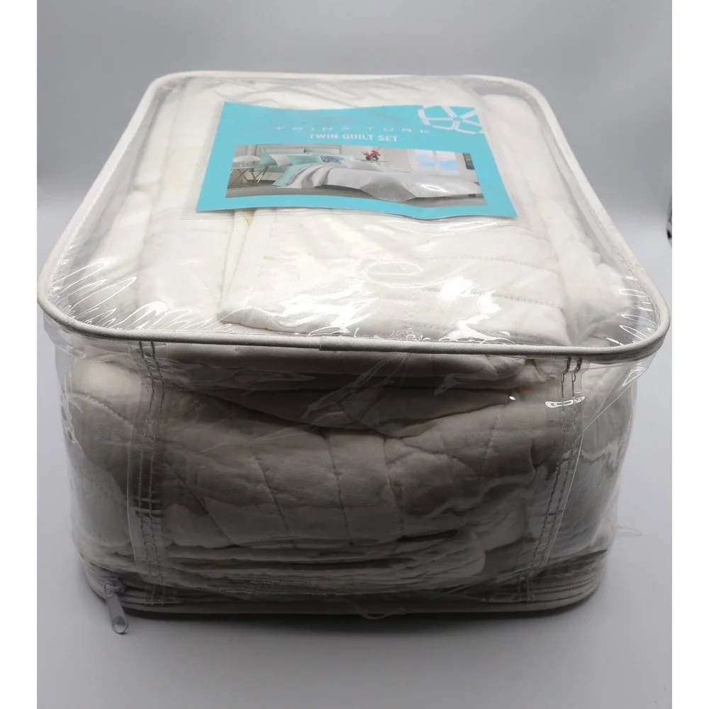 Trina Turk‎ Twin Quilt Set Sham White Cotton Coastal Tropical Palm Desert NEW